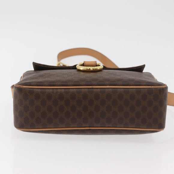 CELINE Macadam Canvas Schoudertas PVC Leer Bruin Goud Auth am11493A