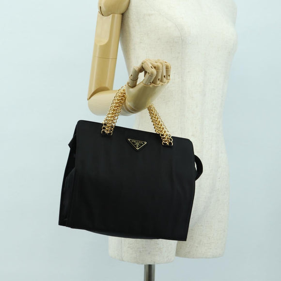 PRADA Chain Hand Bag Nylon Black Gold B4019 Auth am11495V