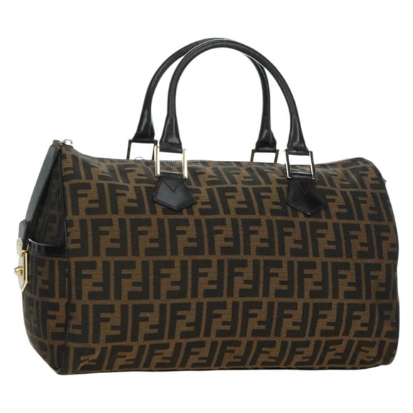 FENDI Zucca Canvas Mini Boston Bag Brown Black Auth am11498SAV