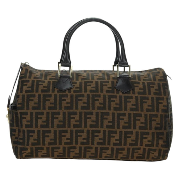 FENDI Zucca Canvas Mini Boston Bag Brown Black Auth am11498SAV