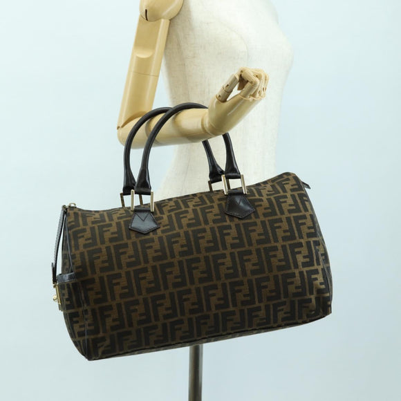 FENDI Zucca Canvas Mini Boston Bag Brown Black Auth am11498SAV