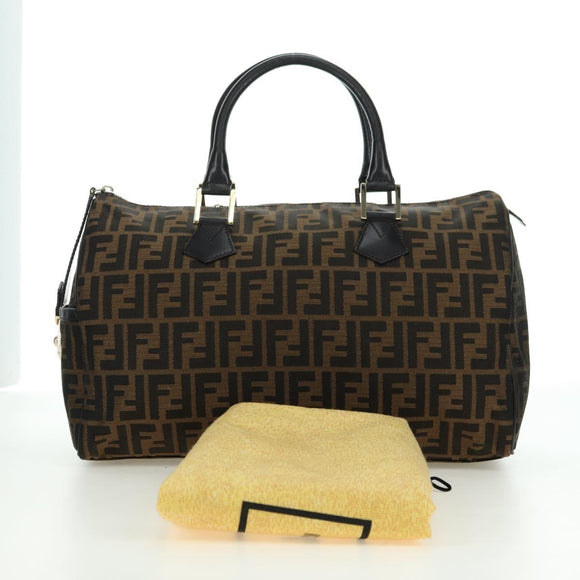 FENDI Zucca Canvas Mini Boston Bag Brown Black Auth am11498SAV