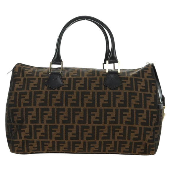 FENDI Zucca Canvas Mini Boston Bag Brown Black Auth am11498SAV