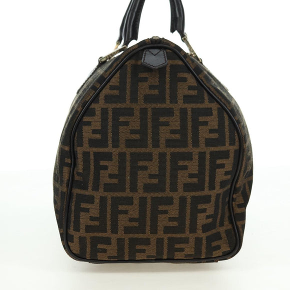 FENDI Zucca Canvas Mini Boston Bag Brown Black Auth am11498SAV