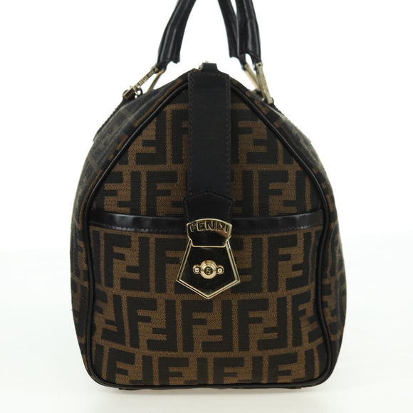 FENDI Zucca Canvas Mini Boston Bag Brown Black Auth am11498SAV