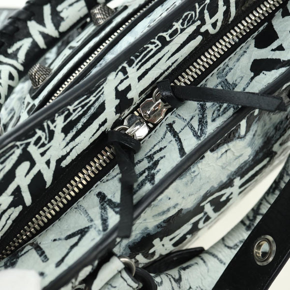 BALENCIAGA Neo Kago City XS Graffiti Tasche Leder Weiß 700940 Auth am11504SM