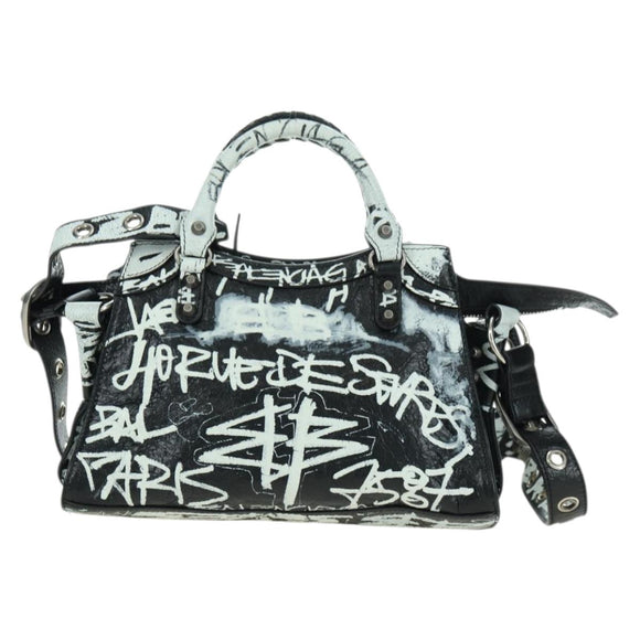 BALENCIAGA Neo Kago City XS Graffiti Tasche Leder Weiß 700940 Auth am11504SM