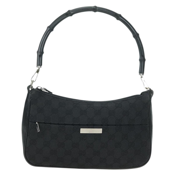 GUCCI Bamboo GG Canvas Hand Bag Black Silver 001 3865 Auth am11509A