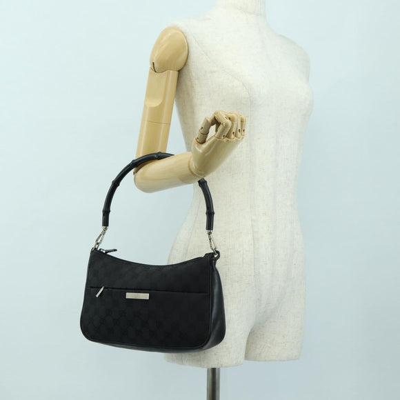 GUCCI Bamboo GG Canvas Hand Bag Black Silver 001 3865 Auth am11509A
