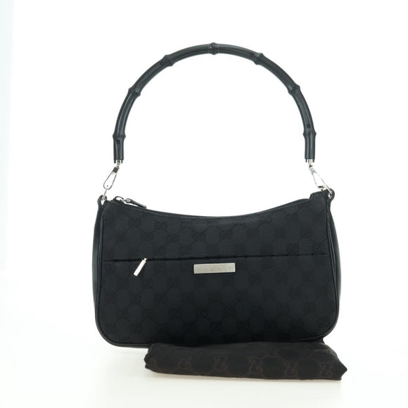 GUCCI Bamboo GG Canvas Hand Bag Black Silver 001 3865 Auth am11509A