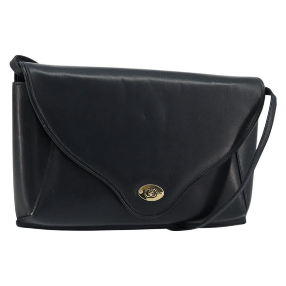 GUCCI Old Shoulder Bag Leather Navy Gold Auth am11511