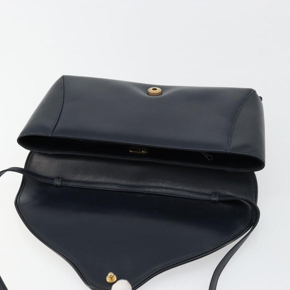 GUCCI Old Shoulder Bag Leather Navy Gold Auth am11511