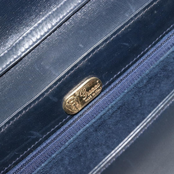 GUCCI Old Shoulder Bag Leather Navy Gold Auth am11511