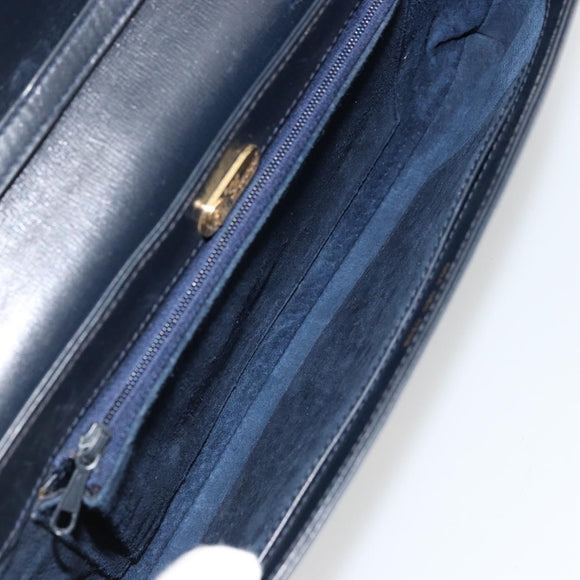 GUCCI Old Shoulder Bag Leather Navy Gold Auth am11511