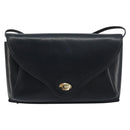 GUCCI Old Shoulder Bag Leather Navy Gold Auth am11511-2
