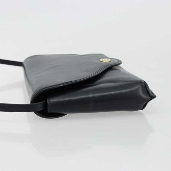 GUCCI Old Shoulder Bag Leather Navy Gold Auth am11511
