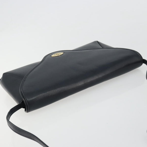 GUCCI Old Shoulder Bag Leather Navy Gold Auth am11511