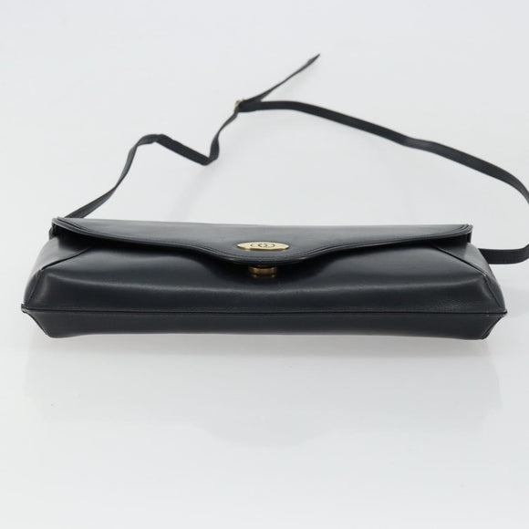 GUCCI Old Shoulder Bag Leather Navy Gold Auth am11511