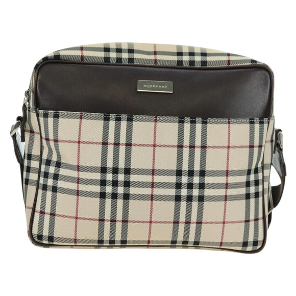 BURBERRY Nova Check Shoulder Bag Canvas Beige Silver Auth am11514