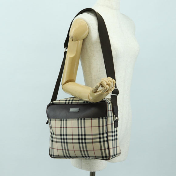 BURBERRY Nova Check Shoulder Bag Canvas Beige Silver Auth am11514