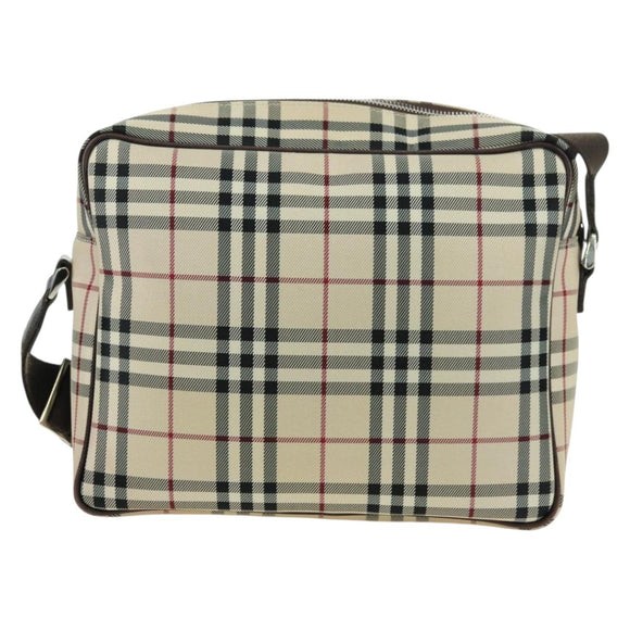 BURBERRY Nova Check Shoulder Bag Canvas Beige Silver Auth am11514