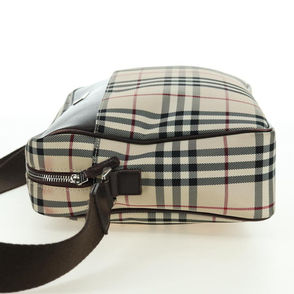 BURBERRY Nova Check Shoulder Bag Canvas Beige Silver Auth am11514