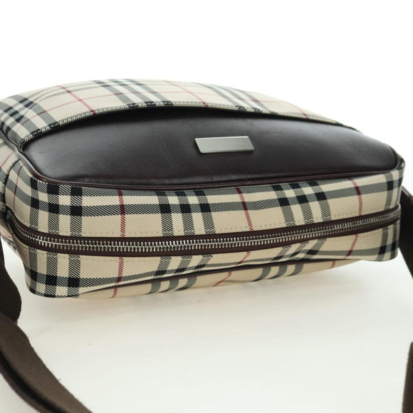 BURBERRY Nova Check Shoulder Bag Canvas Beige Silver Auth am11514