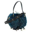 PRADA Hand Bag Fur Leather Blue Black Auth am11517SM-1