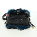 PRADA Hand Bag Fur Leather Blue Black Auth am11517SM-5