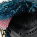 PRADA Hand Bag Fur Leather Blue Black Auth am11517SM-17