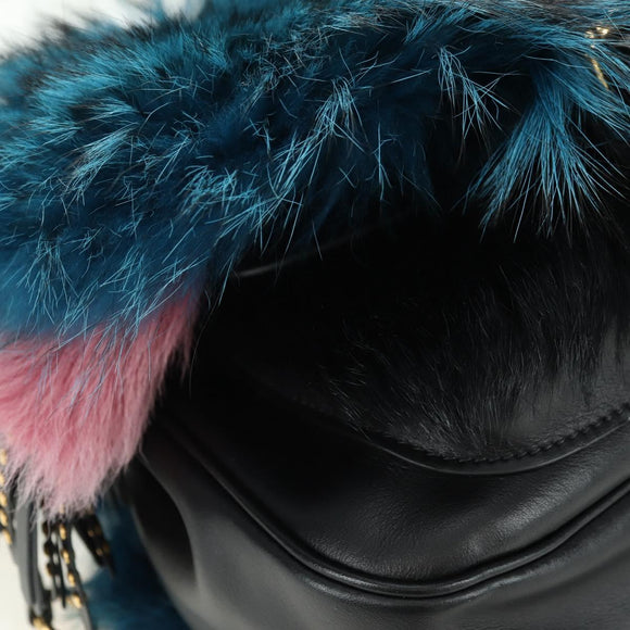 PRADA Hand Bag Fur Leather Blue Black Auth am11517SM