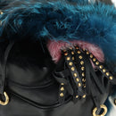 PRADA Hand Bag Fur Leather Blue Black Auth am11517SM-18