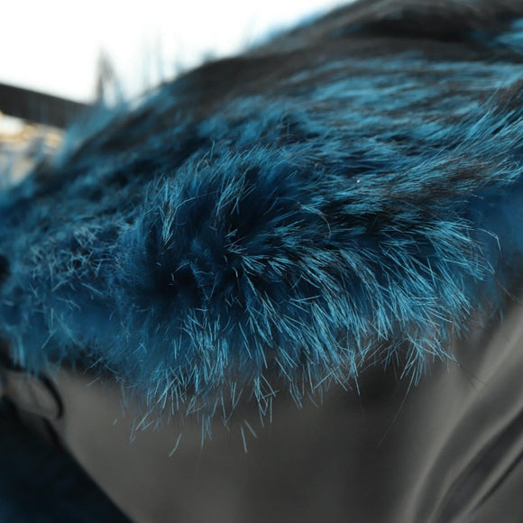 PRADA Hand Bag Fur Leather Blue Black Auth am11517SM
