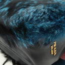 PRADA Hand Bag Fur Leather Blue Black Auth am11517SM-20