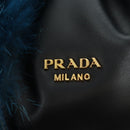 PRADA Hand Bag Fur Leather Blue Black Auth am11517SM-21