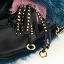 PRADA Hand Bag Fur Leather Blue Black Auth am11517SM-22