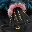 PRADA Hand Bag Fur Leather Blue Black Auth am11517SM-23