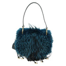 PRADA Hand Bag Fur Leather Blue Black Auth am11517SM-13