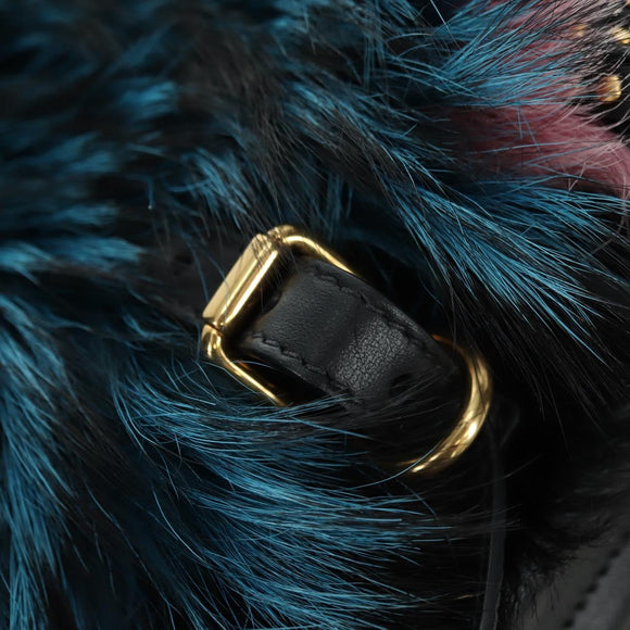 PRADA Hand Bag Fur Leather Blue Black Auth am11517SM