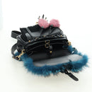 PRADA Hand Bag Fur Leather Blue Black Auth am11517SM-27