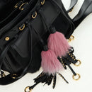 PRADA Hand Bag Fur Leather Blue Black Auth am11517SM-28