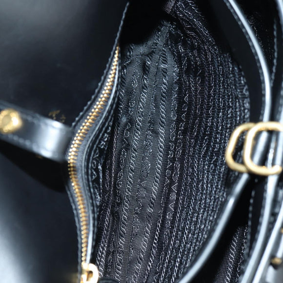 PRADA Hand Bag Fur Leather Blue Black Auth am11517SM