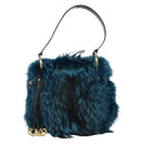 PRADA Hand Bag Fur Leather Blue Black Auth am11517SM-2