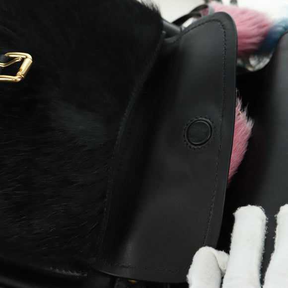 PRADA Hand Bag Fur Leather Blue Black Auth am11517SM