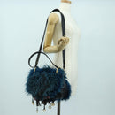 PRADA Hand Bag Fur Leather Blue Black Auth am11517SM-37