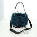 PRADA Hand Bag Fur Leather Blue Black Auth am11517SM-12