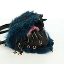 PRADA Hand Bag Fur Leather Blue Black Auth am11517SM-3