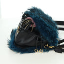 PRADA Hand Bag Fur Leather Blue Black Auth am11517SM-4