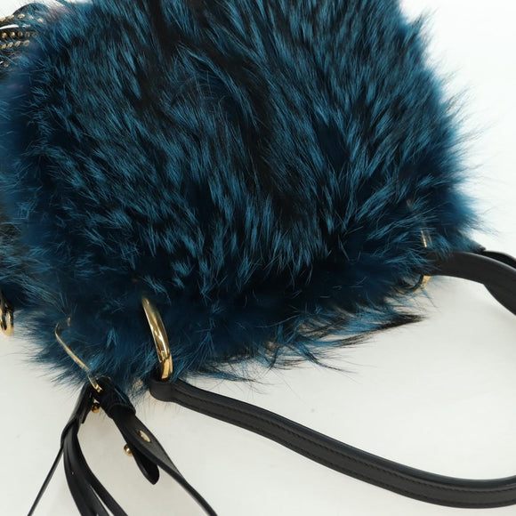 PRADA Hand Bag Fur Leather Blue Black Auth am11517SM