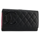 CHANEL Cambon Line Long Wallet Lamb Skin Black White CC Auth am11522V-1